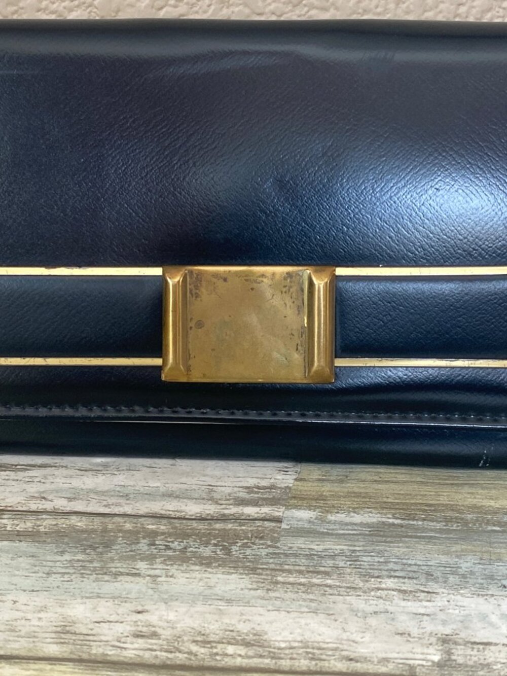 Vintage MCM Aetna USA Black Patent Envelope Clutch Purse Royaltone Lined 15" - Picture 3 of 16
